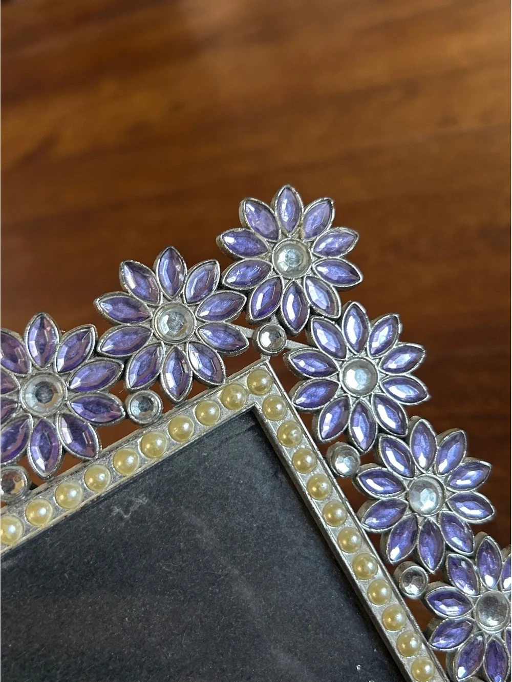 Decorative Purple Floral Photo Frame with Pearl Trim